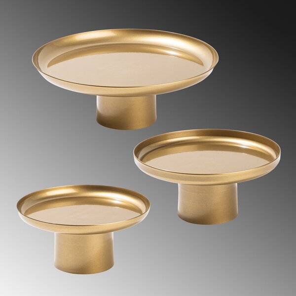 Set 3 platouri decorative metalice GED-007 Auriu 25.5x25.5x9 cm