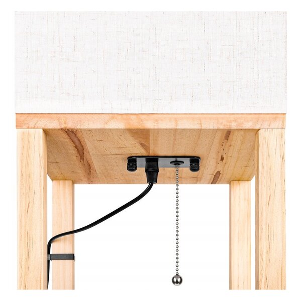 Lampa de podea, 3 rafturi depozitare, 1xLED E27 60W, inaltime 160 cm, lemn si stofa