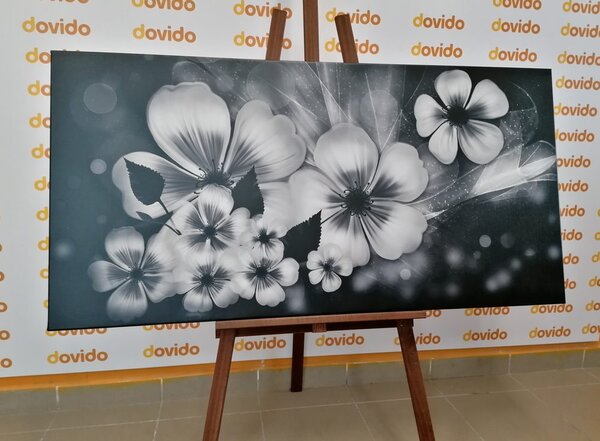 Tablou fantezia florilor în design alb-negru