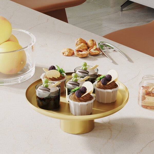 Set 3 platouri decorative metalice GED-007 Auriu 25.5x25.5x9 cm