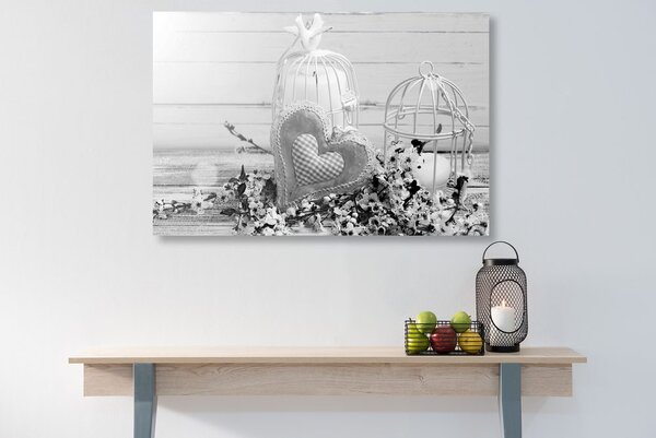 Tablou inimă vintage și felinare în design alb-negru