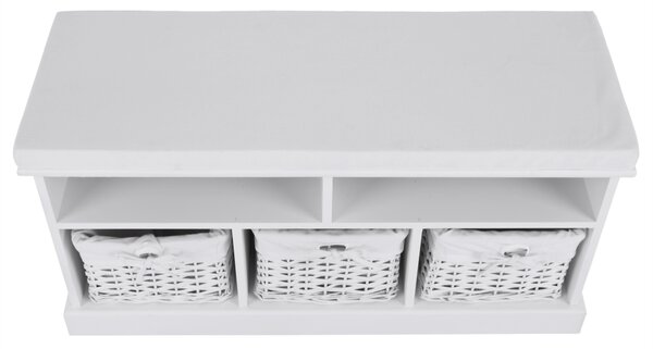 Bancheta RAFAELLO, alb, lemn, cu 3 coşuri, 95x35x49 cm