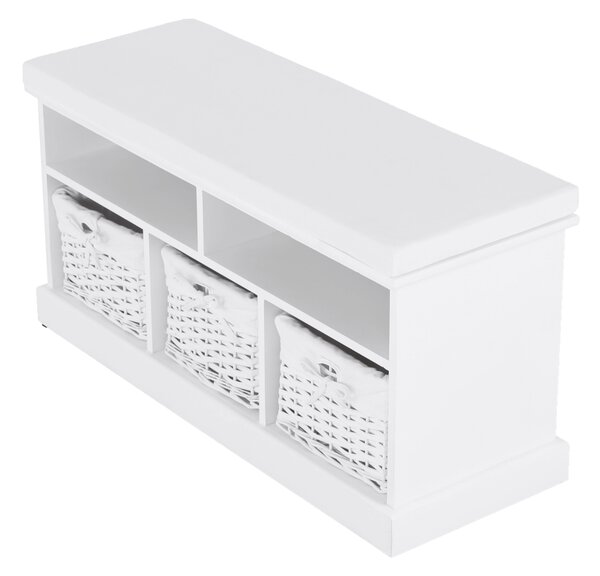 Bancheta RAFAELLO, alb, lemn, cu 3 coşuri, 95x35x49 cm
