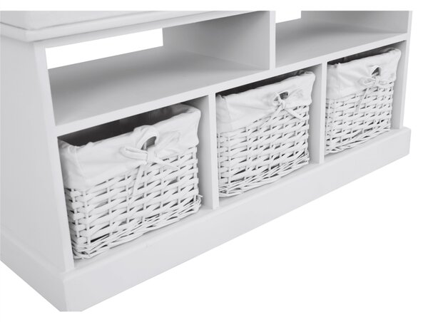 Bancheta RAFAELLO, alb, lemn, cu 3 coşuri, 95x35x49 cm
