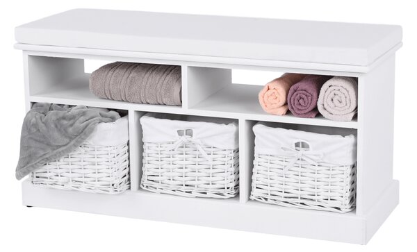 Bancheta RAFAELLO, alb, lemn, cu 3 coşuri, 95x35x49 cm