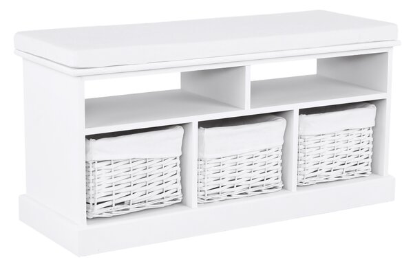 Bancheta RAFAELLO, alb, lemn, cu 3 coşuri, 95x35x49 cm