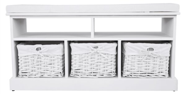 Bancheta RAFAELLO, alb, lemn, cu 3 coşuri, 95x35x49 cm