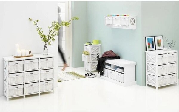 Organizator RAFAELLO 9, alb, material textil/lemn, 94x37x76 cm