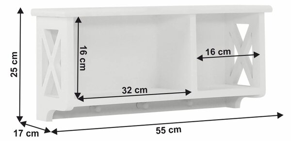 Raft RAFAELLO, alb, lemn, 55x17x25 cm