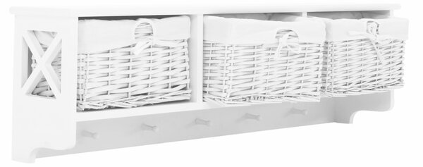 Raft cu 3 cosuri RAFAELO, alb, lemn/material textil, 100x20x30 cm