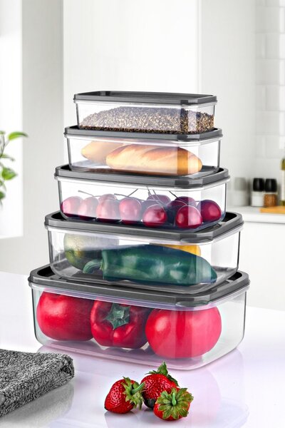 Set cutii de depozitare (5 bucati) EMBSEF05 Transparent 22.5x15x8 cm