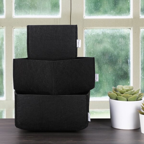 Set organizator de birou din fetru (3 bucati) HMY-6268 Negru 22.5x22.5x10 cm