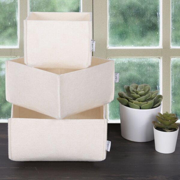 Set organizator de birou din fetru (3 bucati) HMY-6268 Crem 22.5x22.5x10 cm
