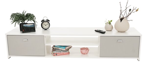 Mobilier living GENTA, PAL melaminat, alb/gri, 4 piese, 210x42x180 cm