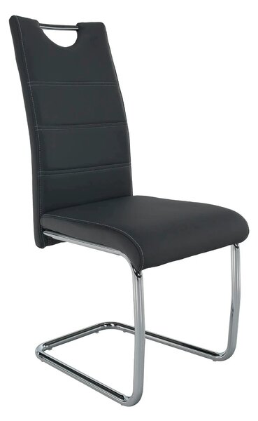 Scaun dining ABIRA NEW, gri inchis/crom, piele ecologica/metal, 44x57x