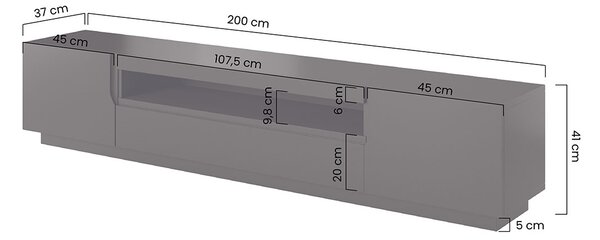Comodă TV Loftia 200 cm, cu două uși și nișă – negru / negru mat