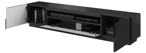 Comodă TV Loftia 200 cm, cu două uși și nișă – negru / negru mat