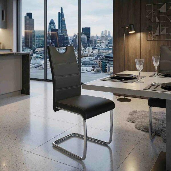 Scaun dining ABIRA NEW, gri inchis/crom, piele ecologica/metal, 44x57x