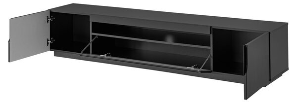 Comodă TV Loftia 200 cm, cu două uși și nișă – negru / negru mat