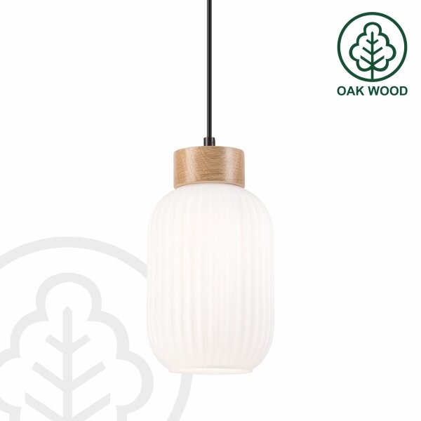 Lustră pe cablu HARMA 1xE27/15W/230V d. 14 cm alb/stejar