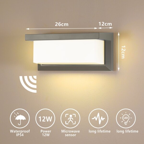 Aplică LED de exterior cu senzor Brilagi BRICKY LED/12W/230V gri IP54
