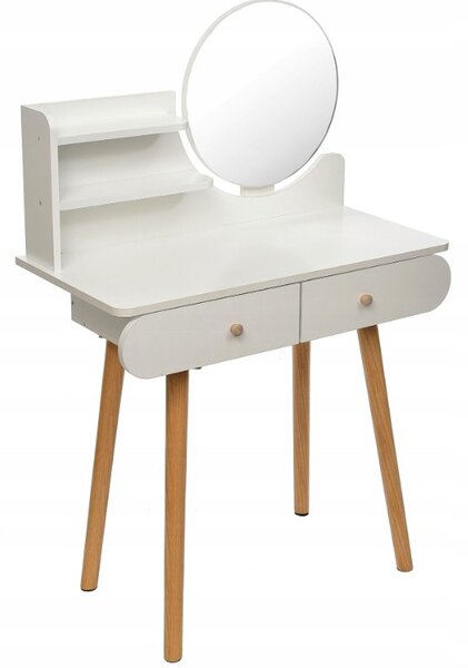 Masă de toaletă scandinavă albă cu oglindă 80x40x120 cm - 2 sertare