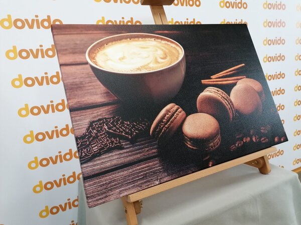 Tablou cafea cu macarons de ciocolată