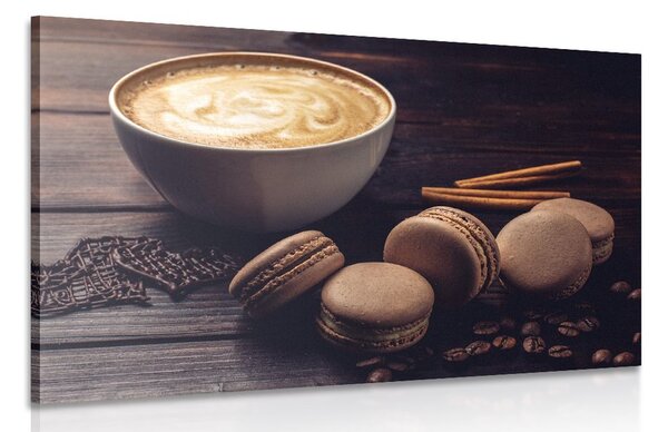 Tablou cafea cu macarons de ciocolată