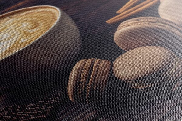 Tablou cafea cu macarons de ciocolată