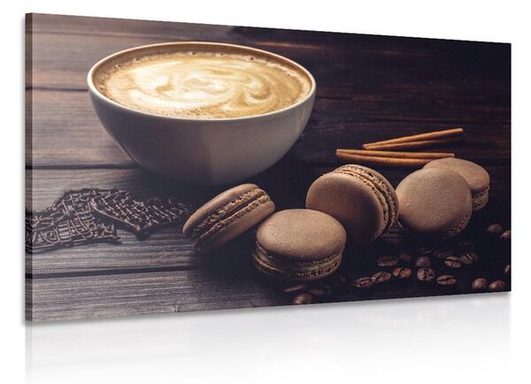 Tablou cafea cu macarons de ciocolată