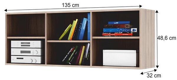 Biblioteca DUNAJ TIPUL12, stejar sonoma, PAL melaminat, 135x32x49 cm