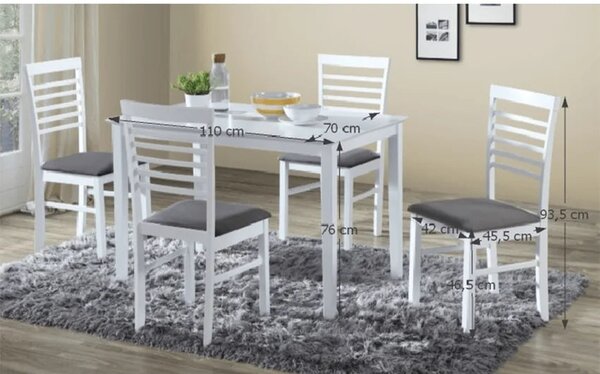 Set masa si 4 scaune BRISBO, alb/gri
