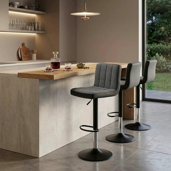 Scaun bar HILDA, gri/negru cromat, stofa clasica/piele ecologica/metal