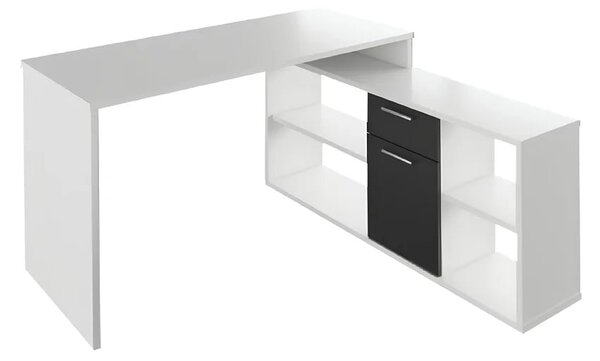 Birou NOE NEW, alb/negru, PAL melaminat, 135x60/30x74/60 cm