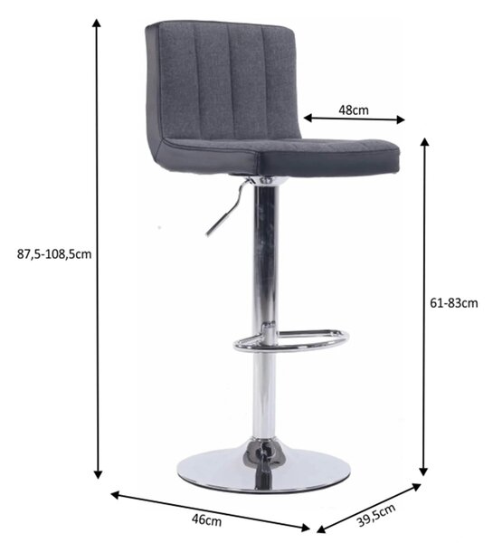 Scaun bar HILDA, gri/negru cromat, stofa clasica/piele ecologica/metal