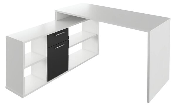 Birou NOE NEW, alb/negru, PAL melaminat, 135x60/30x74/60 cm