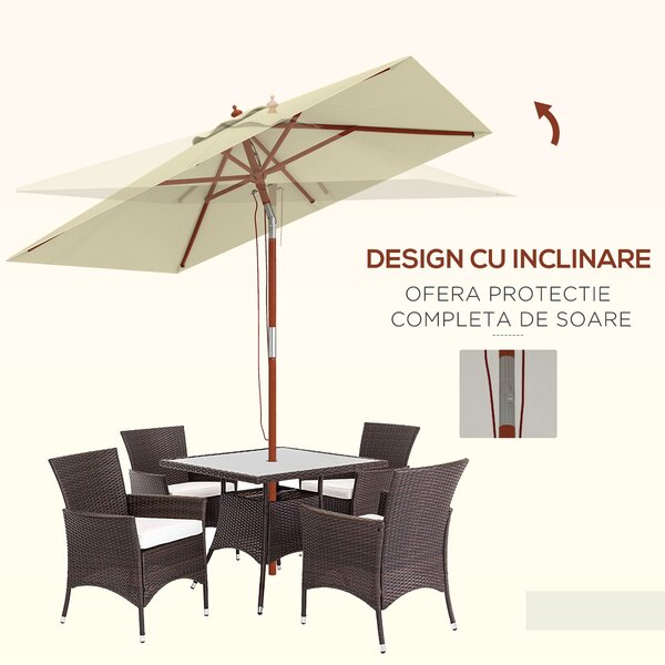 Outsunny Umbrelă de Grădină Înclinabilă cu Sistem cu Șnur și Orificiu de Ventilație, 200x150x235 cm, Bej | Aosom Romania