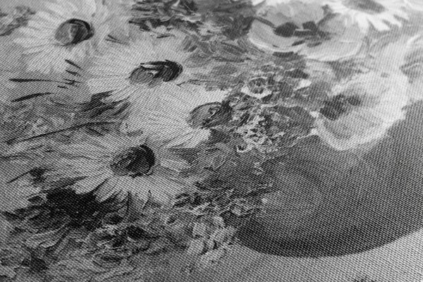 Tablou pictură în ulei florilor de vară în design alb-negru