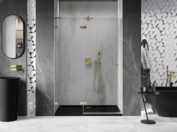 Mexen, Ușă de duș pivotantă Mexen Lunar L, stânga, 130 cm, transparentă, auriu periat - 834L-130-000-55-00-L