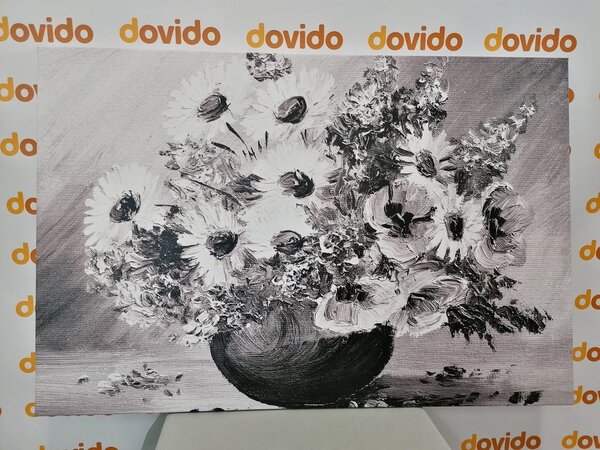 Tablou pictură în ulei florilor de vară în design alb-negru