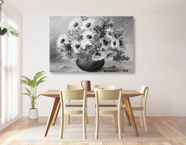Tablou pictură în ulei florilor de vară în design alb-negru