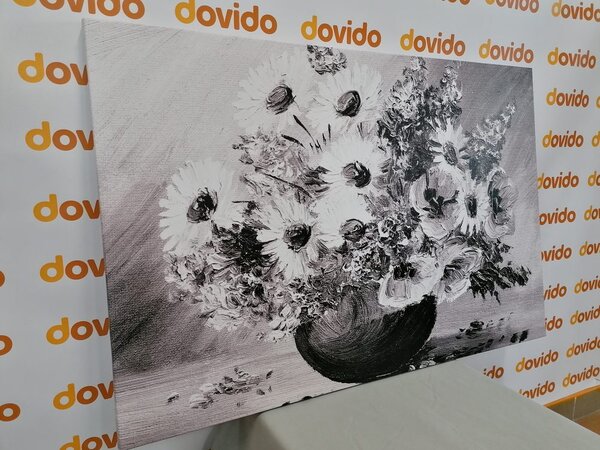 Tablou pictură în ulei florilor de vară în design alb-negru