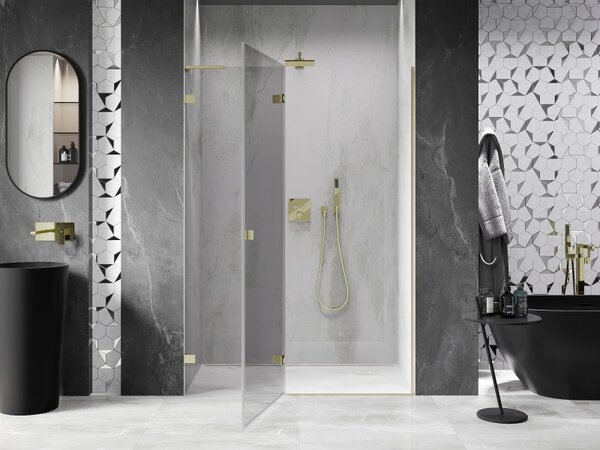 Mexen, Ușă de duș pivotantă Mexen Lunar L, stânga, 130 cm, transparentă, auriu periat - 834L-130-000-55-00-L