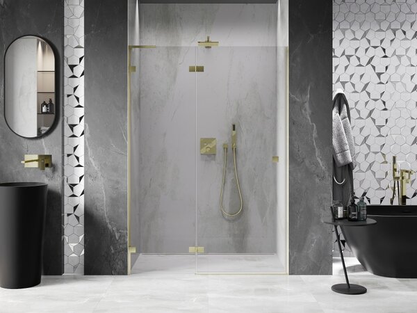 Mexen, Ușă de duș pivotantă Mexen Lunar L, stânga, 130 cm, transparentă, auriu periat - 834L-130-000-55-00-L