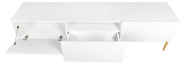 Comodă TV Nicole 200 cm cu picioare metalice, cu sertar - alb mat / picioare aurii