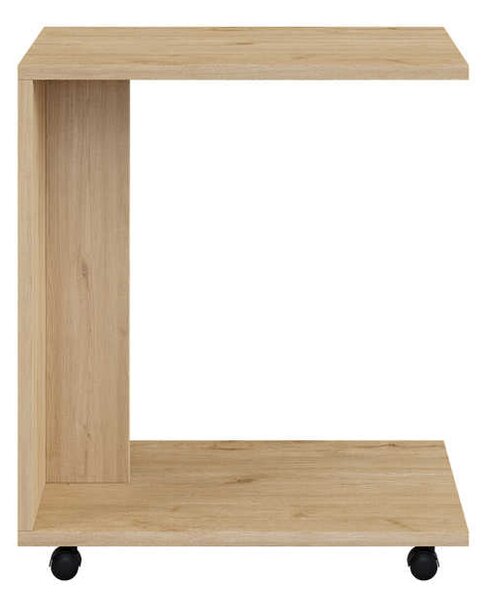 Masuta Cafea Laterala Adore C shape cu roti, Alb - Nuc - Stejar - Mov, 35x65x45 cm