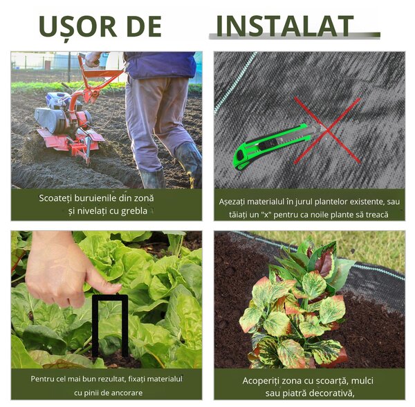Outsunny Folie Neagră de Mulci 50x2m, Protecție UV, pentru Grădină, Sera, Drenaj Eficient | Aosom Romania