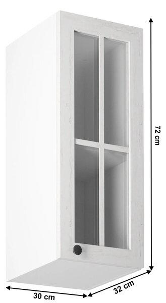 Dulap superior cu sticlă G30S, model dreapta, alb/pin Andersen, PROVEN