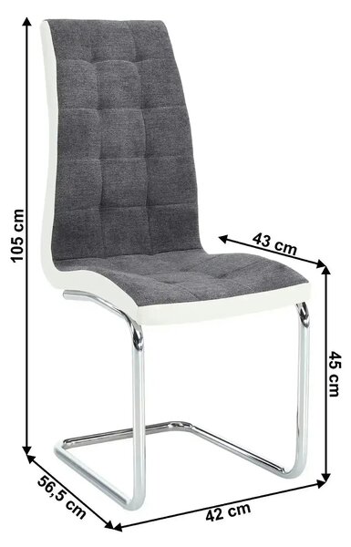 Scaun SALOMA NEW, gri/alb/crom, stofa clasica/piele ecologica/metal, 4