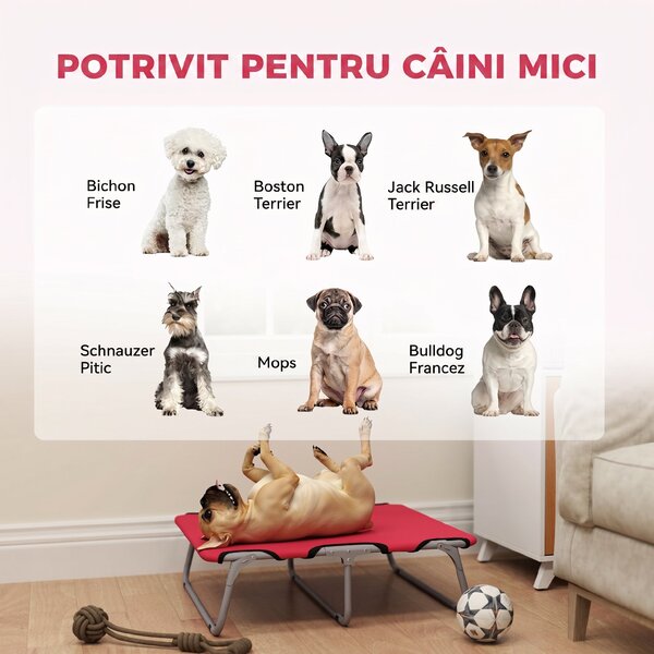 PawHut Pat pentru Câini de Talie Mică, Pliabil, pentru Interior și Exterior, 71x58x20 cm, Roșu | Aosom Romania